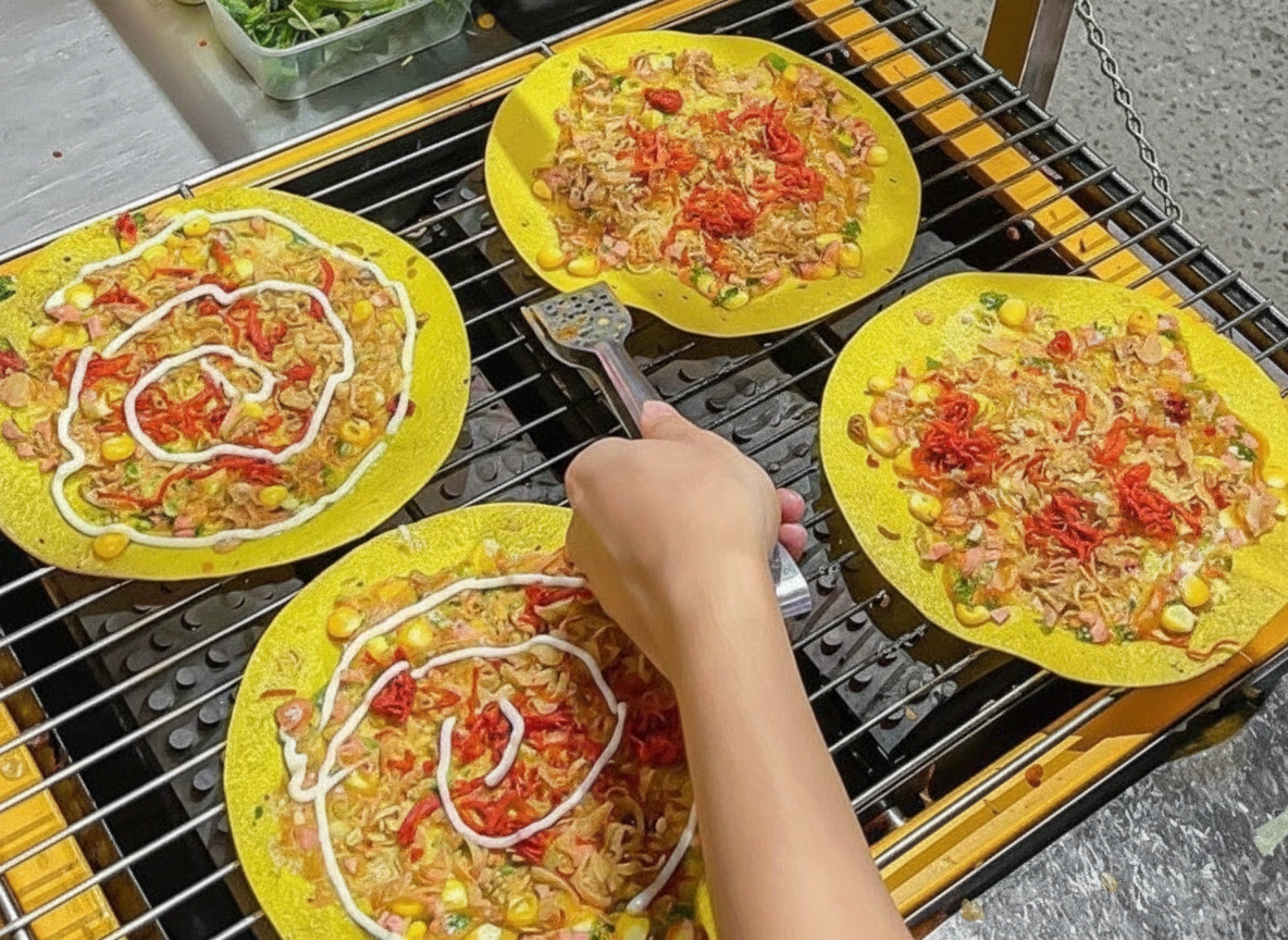 Khách ăn bánh tráng nướng Đà Lạt Khách ăn bánh tráng nướng Đà Lạt